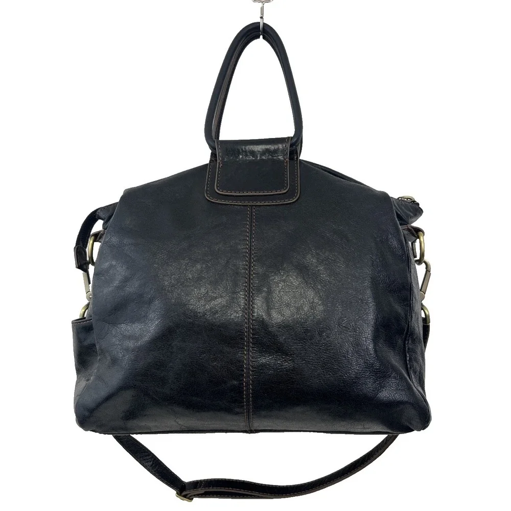 Hobo The Original Sheila Black Leather Bag Satchel Hoop Handles Shoulder Strap